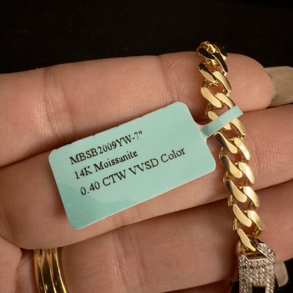 14k Monaco Cuban Bracelet Yellow Gold w/ Moissanite 6mm,7in,Push Lock~BRAND NEW - Picture 2 of 8